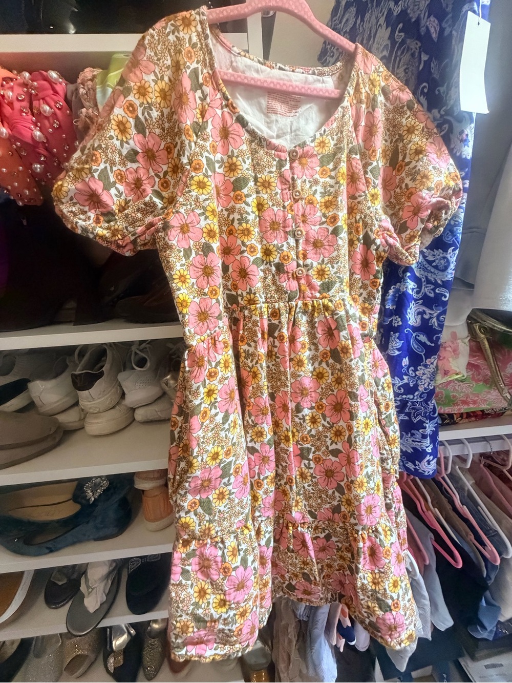 Cat & Jack Pink Floral Button-Front Cotton Dress